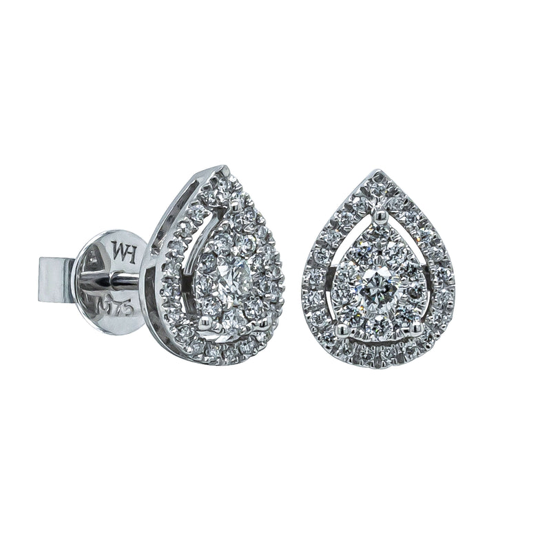 9ct White Gold .33ct Diamond Pear Saturn Stud Earrings - Earrings - Walker & Hall