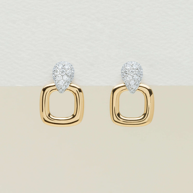 18ct Bi-Tone Gold .49ct Diamond Pave Drop Earrings