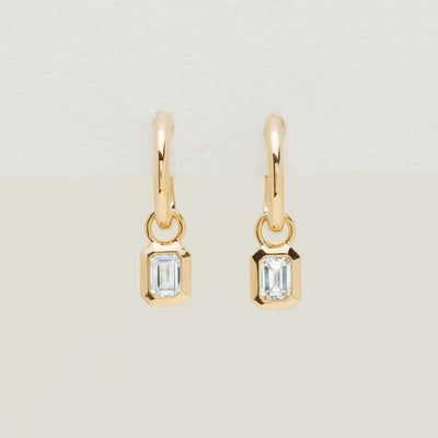 18ct Yellow Gold .58ct Emerald Diamond Natalia Hoop Earrings