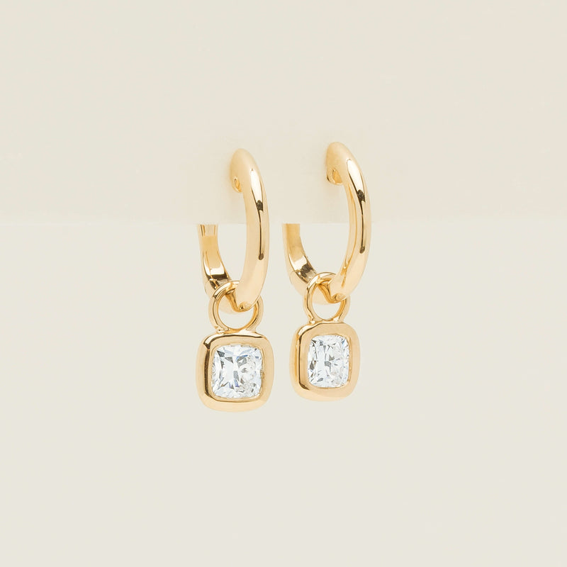 18ct Yellow Gold .58ct Cushion Diamond Natalia Hoop Earrings