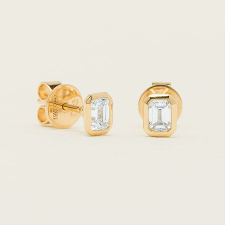 18ct Yellow Gold Emerald-Cut Diamond Natalia Stud Earrings