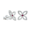 18ct White Gold Ruby & Diamond Flower Earrings-Earrings-Walker & Hall