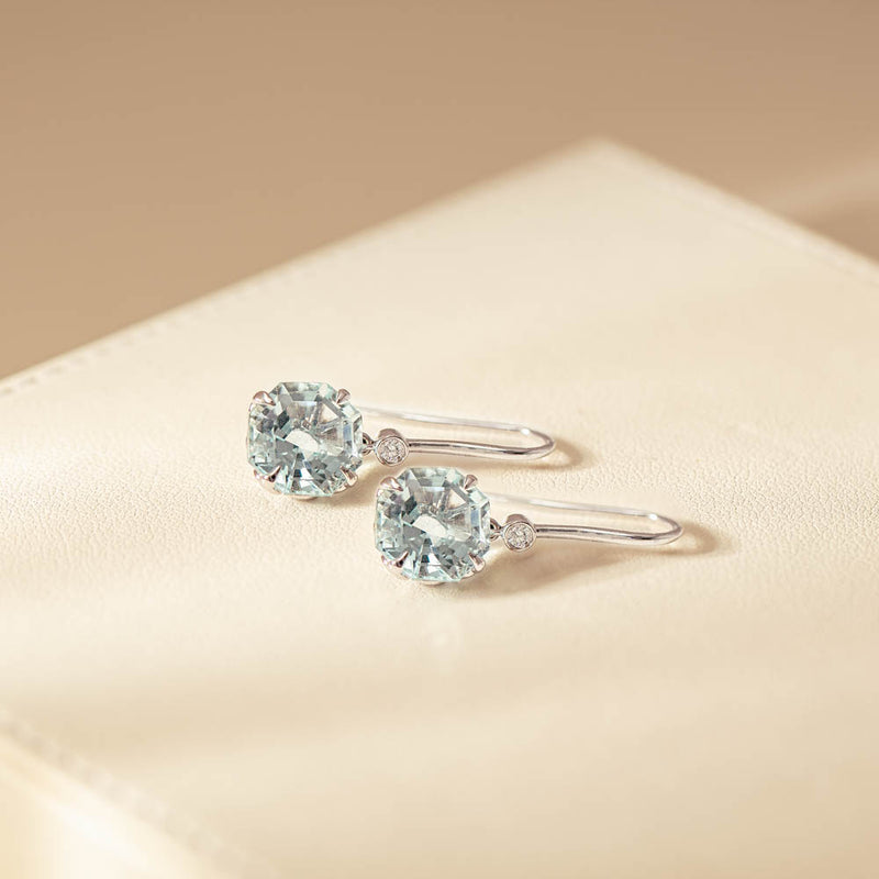 18ct White Gold Aquamarine & Diamond Drop Octavia Earrings-Earrings-Walker & Hall