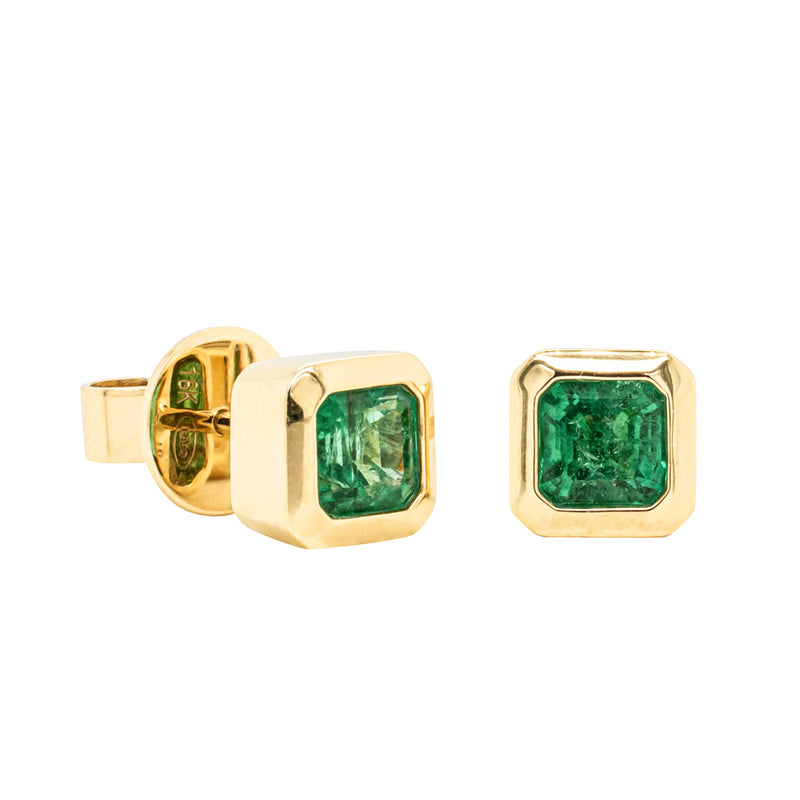 18ct Yellow Gold 1.25ct Emerald Earrings-Earrings-Walker & Hall