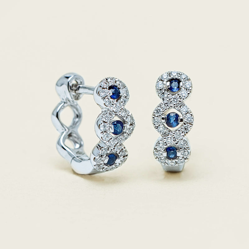 18ct White Gold Sapphire & Diamond Halo Hoop Earrings - Earrings - Walker & Hall
