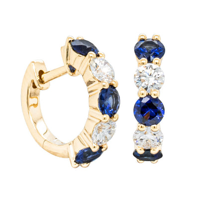 18ct Yellow Gold Sapphire & Diamond Panorama Hoop Earrings-Earrings-Walker & Hall