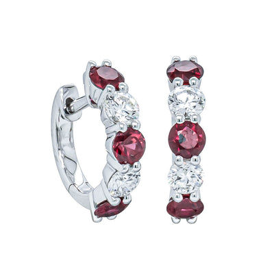 18ct White Gold Ruby & Diamond Panorama Hoop Earrings-Earrings-Walker & Hall