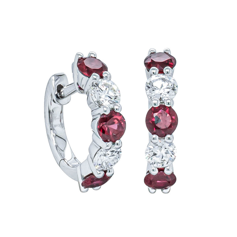 18ct White Gold Ruby & Diamond Panorama Hoop Earrings-Earrings-Walker & Hall