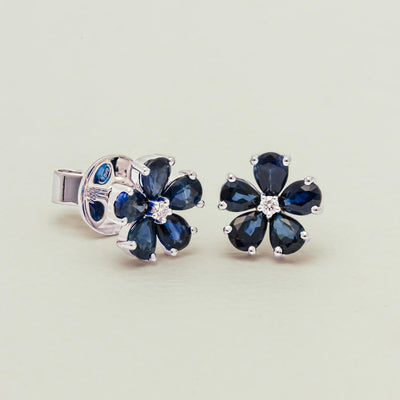 18ct White Gold Sapphire Forget-Me-Not Flower Earrings - Earrings - Walker & Hall