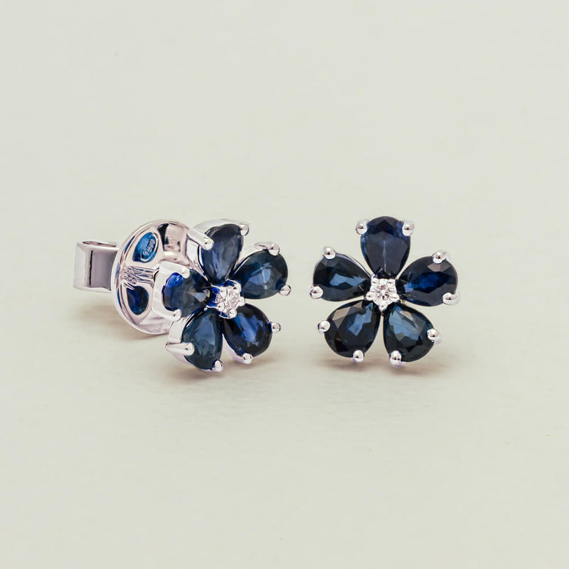 18ct White Gold Sapphire Forget-Me-Not Flower Earrings - Earrings - Walker & Hall