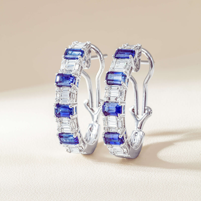 18ct White Gold 2.69ct Sapphire & Diamond Hoop Earrings - Earrings - Walker & Hall