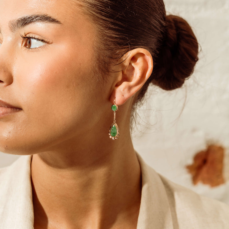 Vintage 10ct Yellow Gold Jade Drop Earrings - Earrings - Walker & Hall