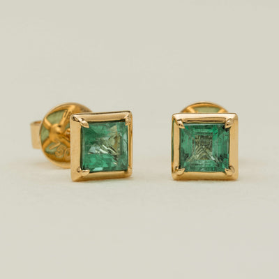 18ct Yellow Gold 1.40ct Emerald Natalia Stud Earrings - Earrings - Walker & Hall