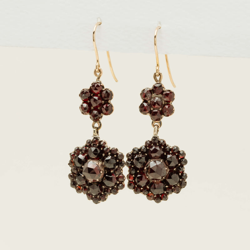 Vintage Silver & 9ct Yellow Gold Garnet Drop Earrings - Earrings - Walker & Hall