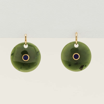 Deja Vu 9ct Yellow Gold Greenstone & Lapis Earrings - Earrings - Walker & Hall