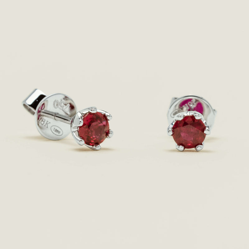 18ct White Gold .70ct Ruby Lily Stud Earrings - Earrings - Walker & Hall