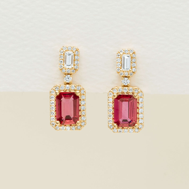18ct Yellow Gold 1.44ct Ruby & Diamond Drop Earrings