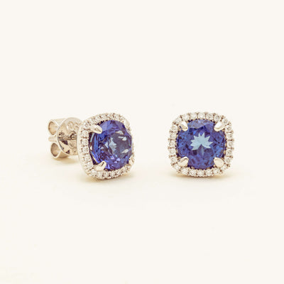 18ct White Gold 3.62ct Tanzanite Diamond Cluster Earrings
