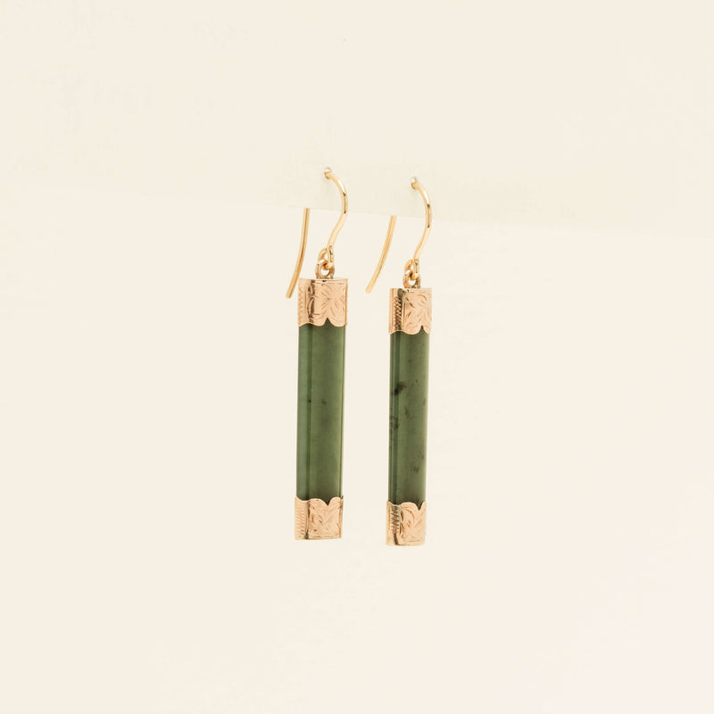 Vintage 9ct Rose Gold Greenstone Drop Earrings