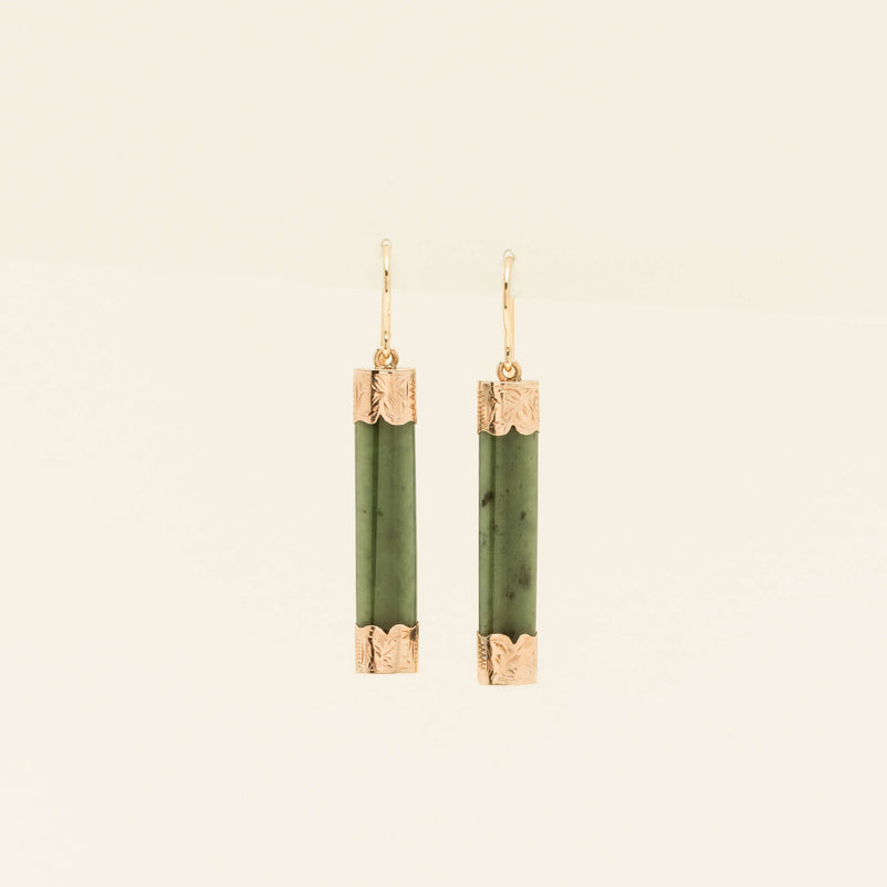 Vintage 9ct Rose Gold Greenstone Drop Earrings