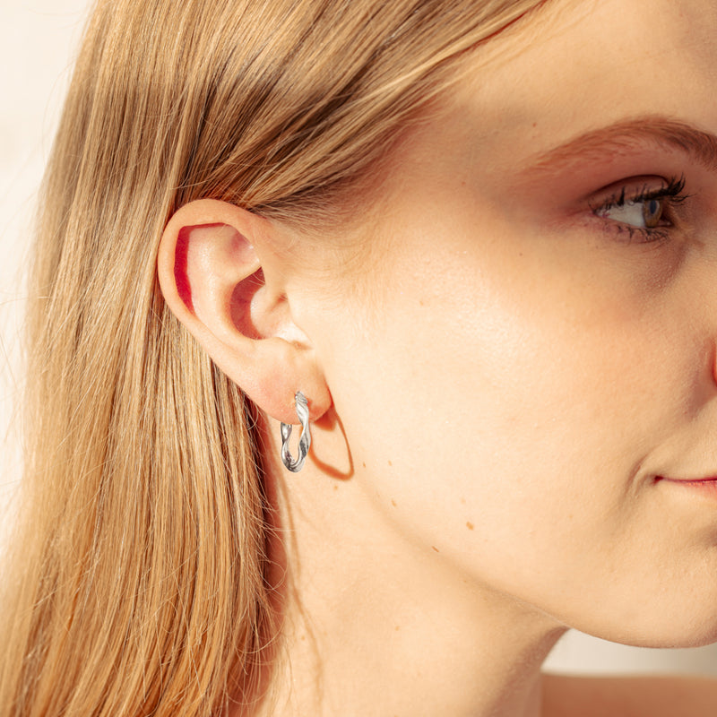 Sterling Silver Ribbon Hoop Earrings - Earrings - Walker & Hall