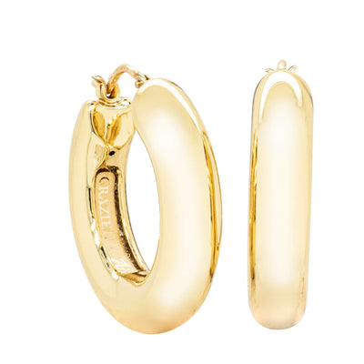 14ct Yellow Gold Hollow Large Round Hoop Earrings-Earrings-Walker & Hall