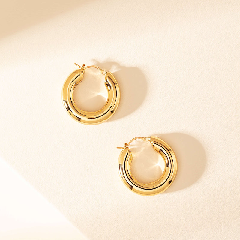 14ct Yellow Gold Hollow Large Round Hoop Earrings-Earrings-Walker & Hall