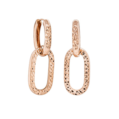Deja Vu 14ct Rose Gold Hollow Textured Drop Earrings - Earrings - Walker & Hall