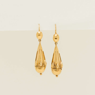 Vintage 18ct Yellow Gold Hollow Victorian Drop Earrings