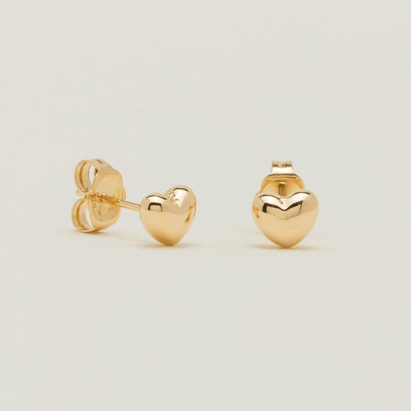 18ct Yellow Gold Puff Heart Stud Earrings