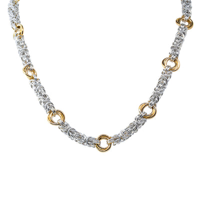 Sterling Silver & 9ct Yellow Gold Byzantine Necklace-Necklace-Walker & Hall