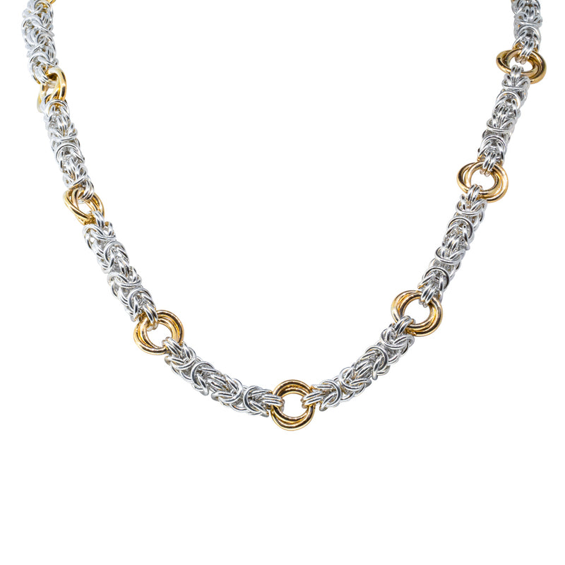 Sterling Silver & 9ct Yellow Gold Byzantine Necklace-Necklace-Walker & Hall