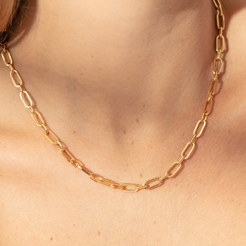 9ct Yellow Gold Paperclip Link Necklace-Necklace-Walker & Hall