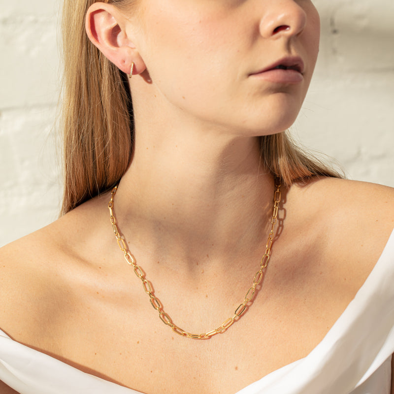 9ct Yellow Gold Paperclip Link Necklace-Necklace-Walker & Hall