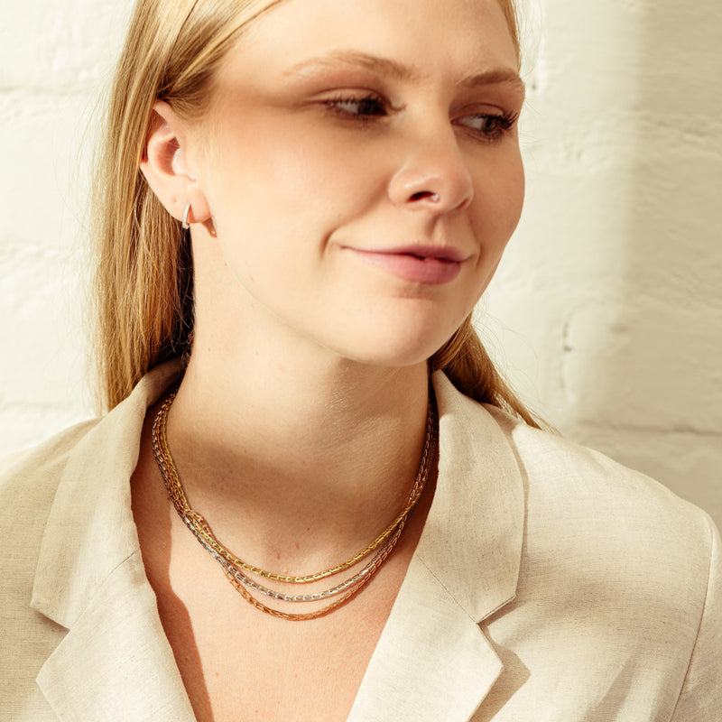 Deja Vu 14ct Tri-Tone Gold Fancy Link Necklace-Necklace-Walker & Hall