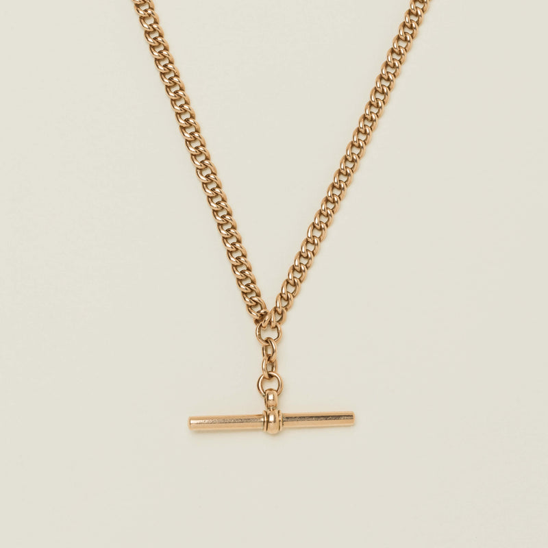 Vintage 9ct Rose Gold Curb Link Fob Necklace 44.5cm - Necklace - Walker & Hall