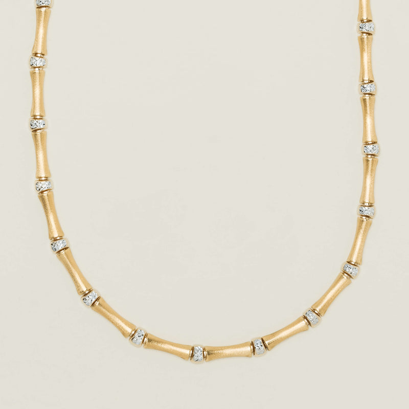 Deja Vu 14ct Yellow/White Gold Hollow Bamboo Necklace