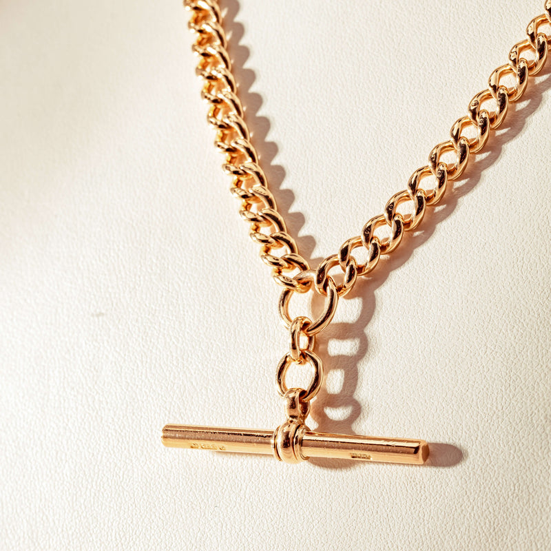 Vintage 9ct Rose Gold Curb Link Chain Fob Necklace - Necklace - Walker & Hall