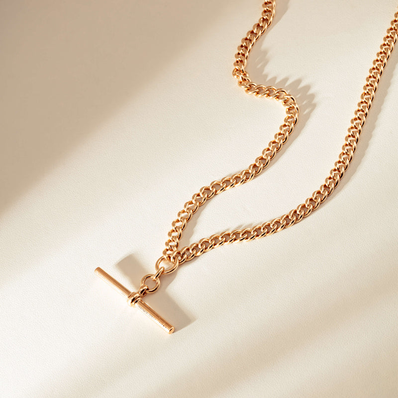 Vintage 9ct Rose Gold Curb Link Chain Fob Necklace - Necklace - Walker & Hall