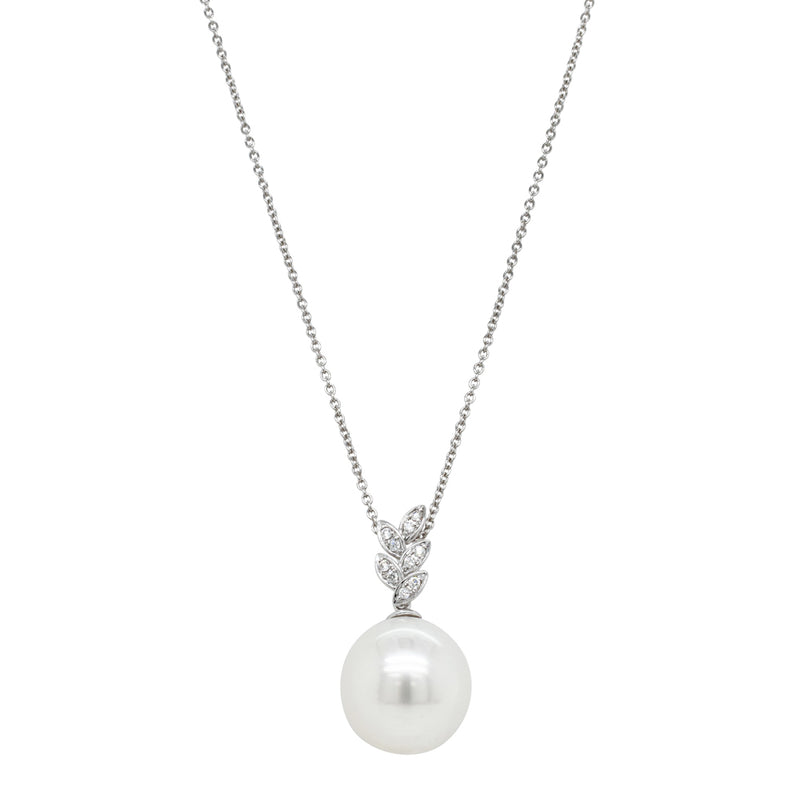 18ct White Gold South Sea Pearl & Diamond Pendant-Necklace-Walker & Hall