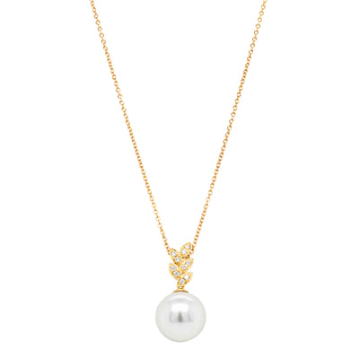 18ct Yellow Gold South Sea Pearl & Diamond Pendant-Necklace-Walker & Hall