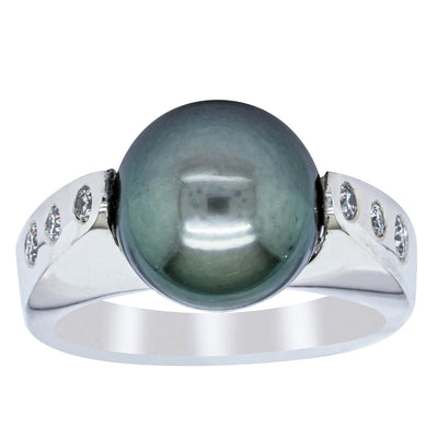 Deja Vu 18ct White Gold Black Pearl & Diamond Ring-Ring-Walker & Hall