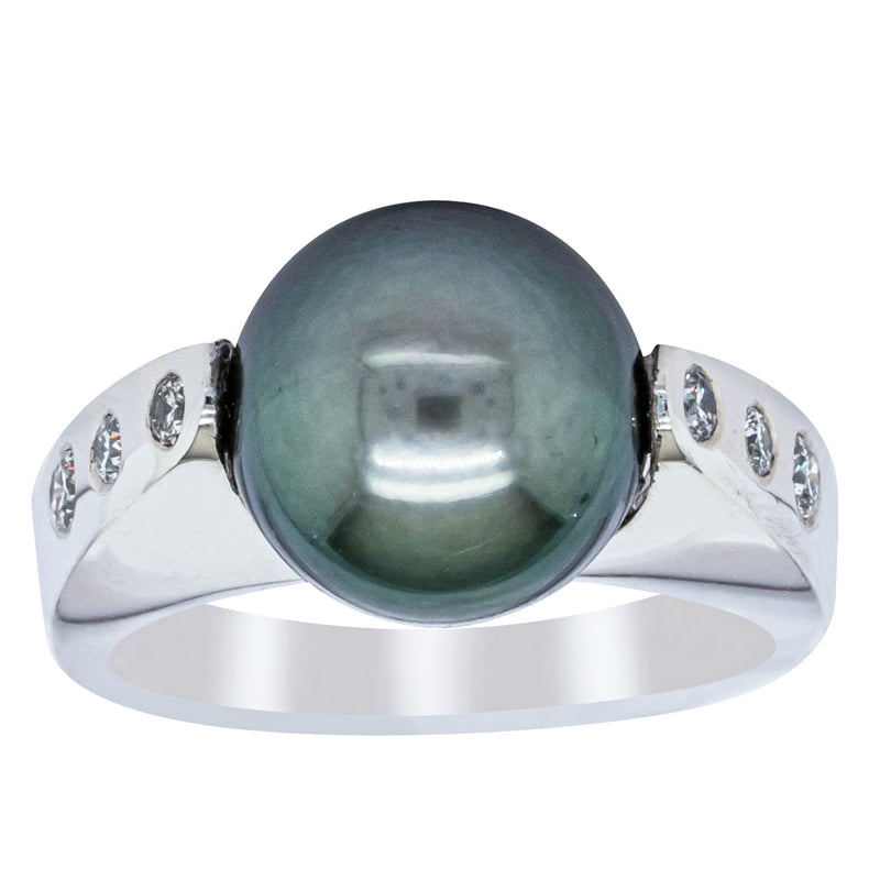 Deja Vu 18ct White Gold Black Pearl & Diamond Ring-Ring-Walker & Hall