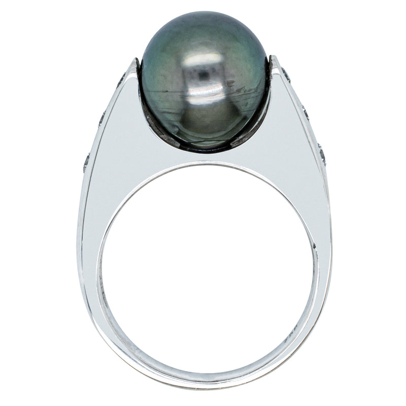 Deja Vu 18ct White Gold Black Pearl & Diamond Ring-Ring-Walker & Hall