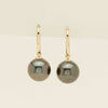 9ct Yellow Gold 10mm Tahitian Black Pearl Earrings