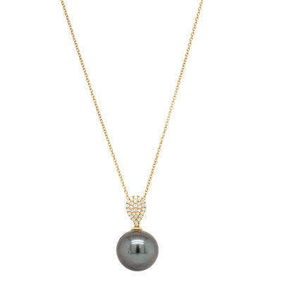 18ct Yellow Gold Black Pearl & Diamond Aegean Pendant-Necklace-Walker & Hall