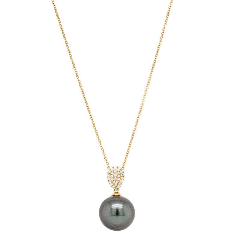 18ct Yellow Gold Black Pearl & Diamond Aegean Pendant-Necklace-Walker & Hall