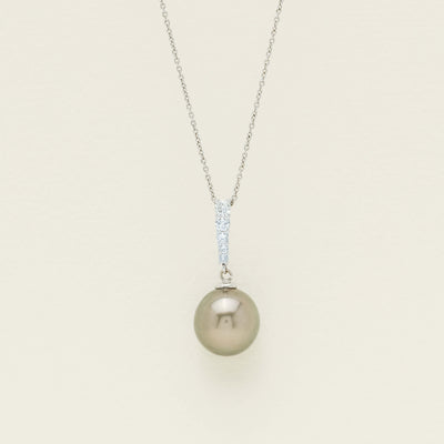 Deja Vu 18ct White Gold Tahitian Pearl & Diamond Pendant - Necklace - Walker & Hall