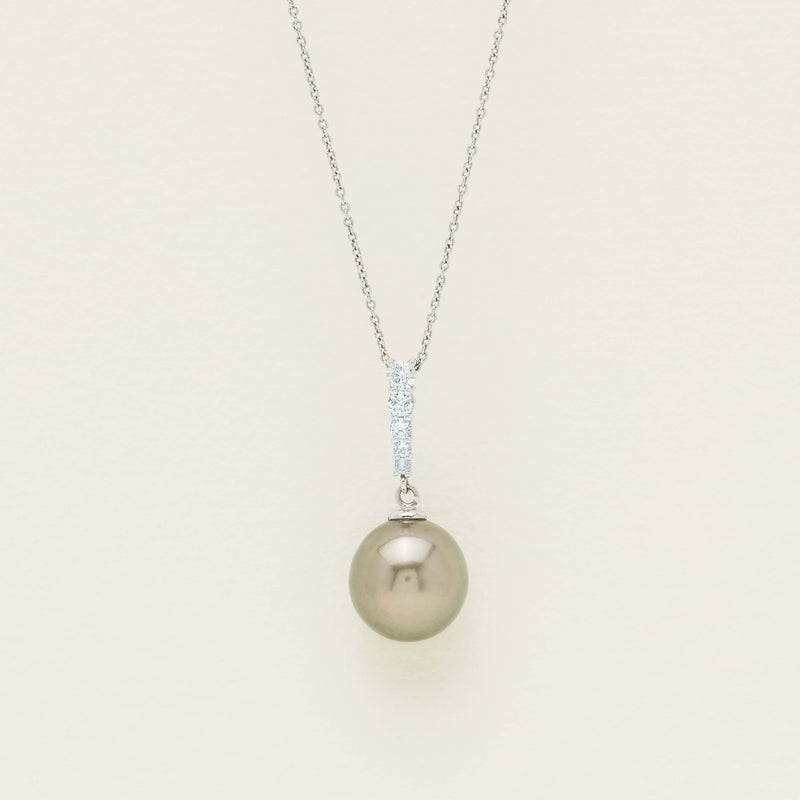 Deja Vu 18ct White Gold Tahitian Pearl & Diamond Pendant - Necklace - Walker & Hall