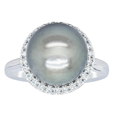 18ct White Gold Tahitian Black Pearl & Diamond Callisto Ring-Ring-Walker & Hall